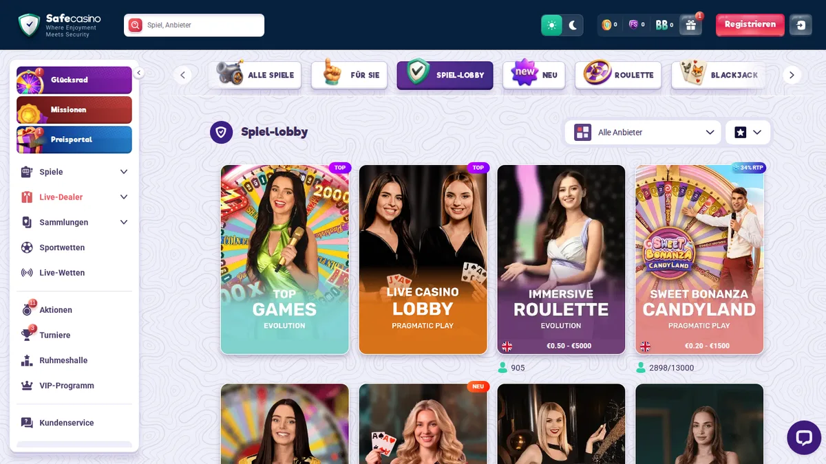 Spiele, Slots und Live-Casino